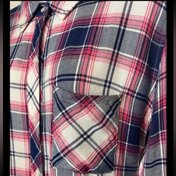 RAILS Plaid Shirt Flannel Navy Pink White Button Top Down Medium - Picture 6 of 12